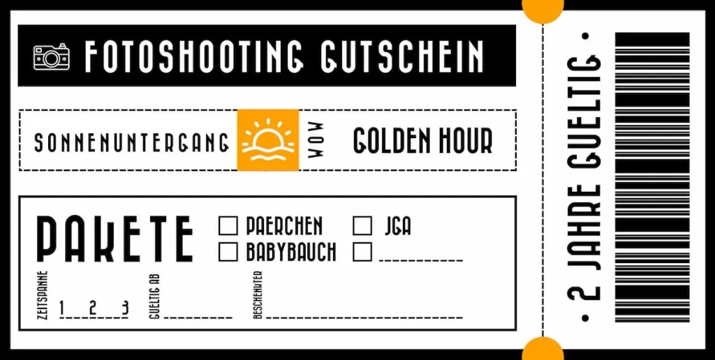 Fotoshooting Gutschein Vorderseite